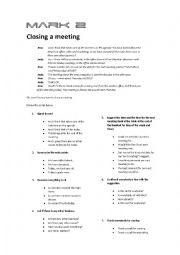 English Worksheet: Functional Phrases for Closing a Meeting