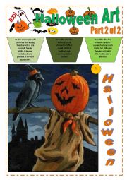 English Worksheet: HALLOWEEN with ART (16 pages) - Part 2 of 2) - 8 images with exercices and instructions + 6 Halloween Food & drinks