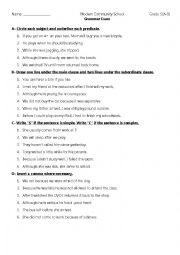 English Worksheet: Complex Sentence