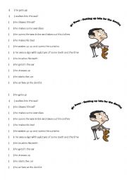 English Worksheet: mr Bean getting up late for the dentist