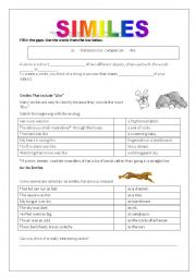 English Worksheet: Similes