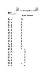 English Worksheet: Ordinal Numbers