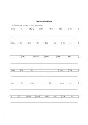 English Worksheet: Setence Scramble 