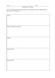 English Worksheet: Characteristics of Genre