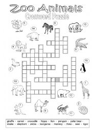 English Worksheet: Crossword Puzzle Zoo Animals