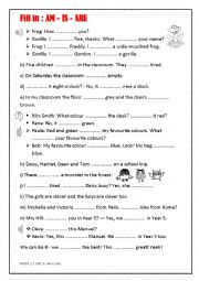 English Worksheet: am - is - are