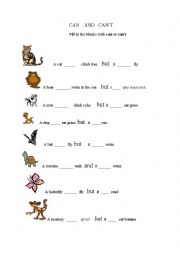 English Worksheet: can and cant