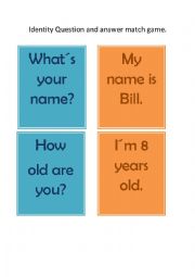 English Worksheet: questions and answers card game