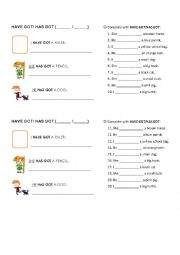 English Worksheet: HAVE GOT/HAS GOT worksheet