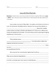 English Worksheet: Cause & Effect Mad Libs