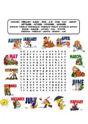 English Worksheet: DAYS-MONTHS-SEASONS