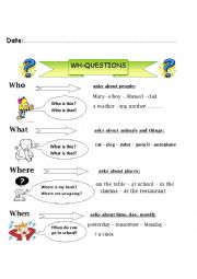 English Worksheet: wh questions- oart 1