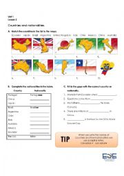 English Worksheet: Countries and nationalities