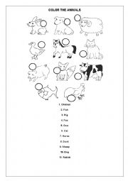 English Worksheet: Colours,animals