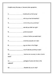 English Worksheet: How many or How much?