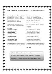 English Worksheet: Raining Sunshine