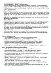 English Worksheet: Video: How Can I Make A Good First Impression?