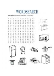 English Worksheet: Kitchen vocabulary wordsearch