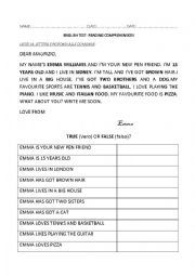 English Worksheet: true/false simple reading comprehension