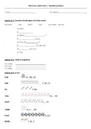 English Worksheet: Test unit 1 Backpack Gold 1
