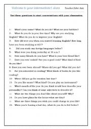 English Worksheet: First day: getting to know you.  Breaking the Ice