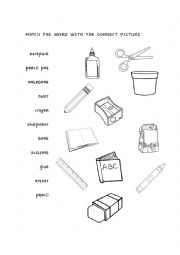 English Worksheet: School Objects Picture Match