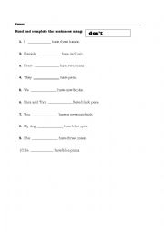 English Worksheet: SIMPLE PRESENT NEGATIVE FORM