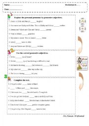 English Worksheet: personal pronouns and possessive adjectives