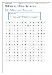 English Worksheet: welcoming visitors - key words- wordsearch