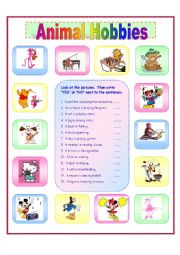 English Worksheet: Animal Hobbies