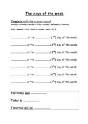 English Worksheet: The days of the week