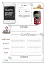 English Worksheet: Compare betwwen old cell phones and new smart phones.