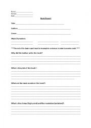 English Worksheet: Book Report Form