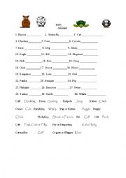 English Worksheet: Baby and Mama Animals matching