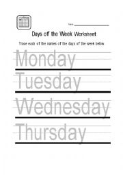 English Worksheet: Tracing days of the week