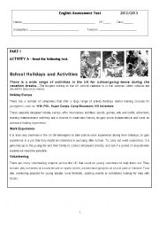 English Worksheet: Summer Holidays