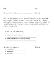 English Worksheet: volcano test or worksheet
