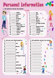 English Worksheet: Personal Information