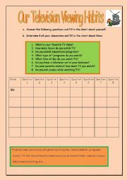 English Worksheet: Television Viewing Questionnaire