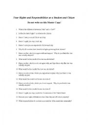 English Worksheet: constitution: student rights worksheet