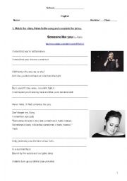 English Worksheet: Someone like you by Adele