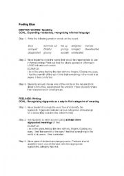 English Worksheet: feeling blue- showing emotions