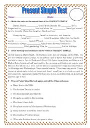 English Worksheet: Present Simple Test