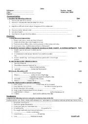 English Worksheet: quiz for 1year bac 