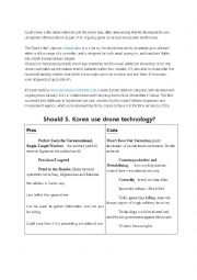 English Worksheet: Debate topic: Should South Korea use drone technology?
