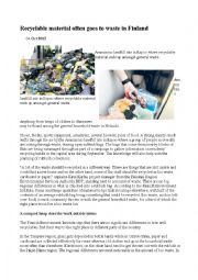English Worksheet: Recyclable material often goes to waste in Finland