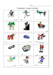Hobbies vocabulary sheet
