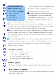 English Worksheet: Keep fit (reading)