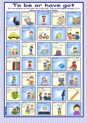 English Worksheet: To be or have got 2* 35 pictures & sentences * with key