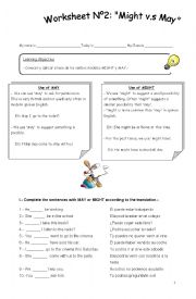 English Worksheet: May and might